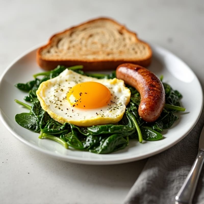 Egg White Spinach Scramble with Grilled Turkey Sausage