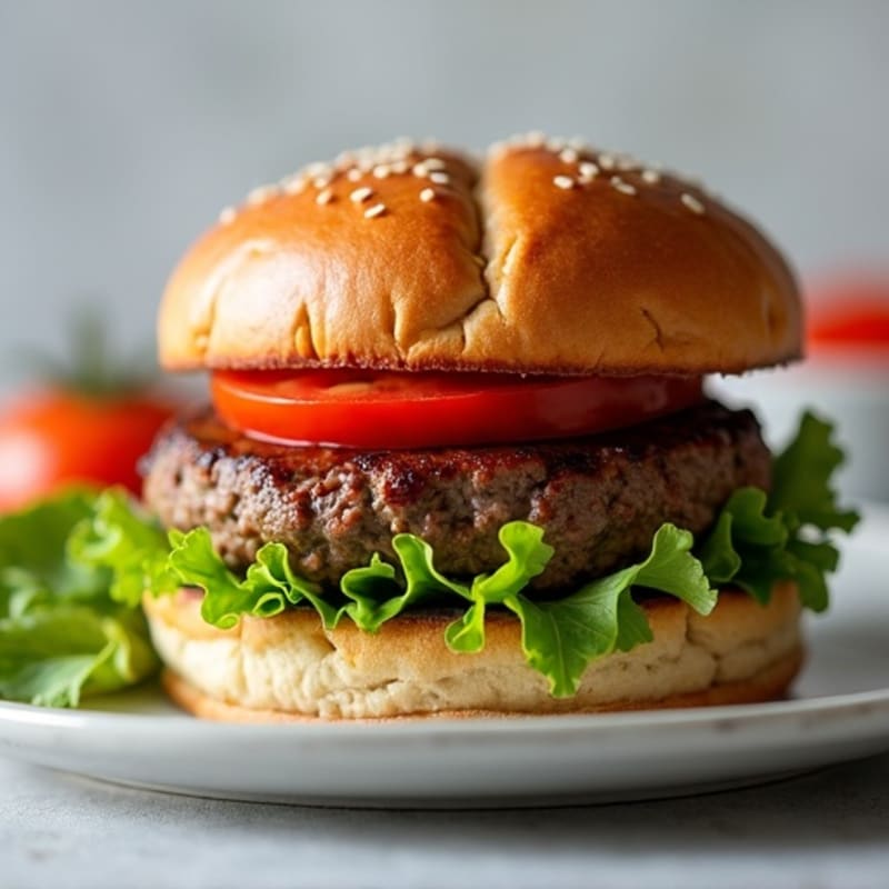 Grilled Lean Beef Burger with Fresh Tomato and Crispy Lettuce