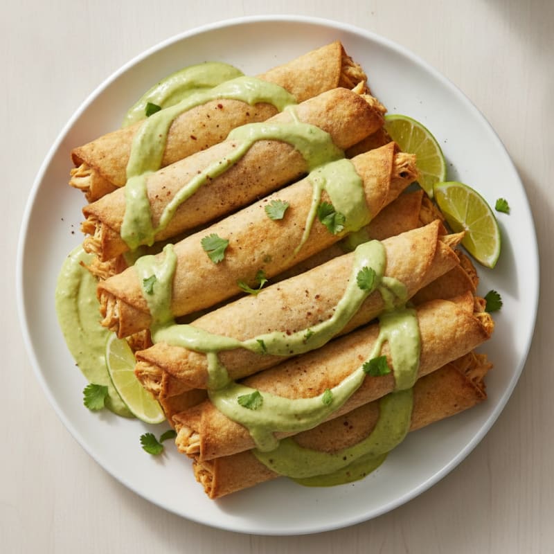 Chicken Flautas with Creamy Avocado Sauce