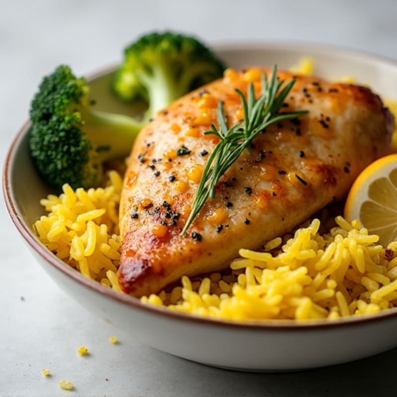 Roasted Citrus-Herb Chicken with Fluffy Saffron Rice