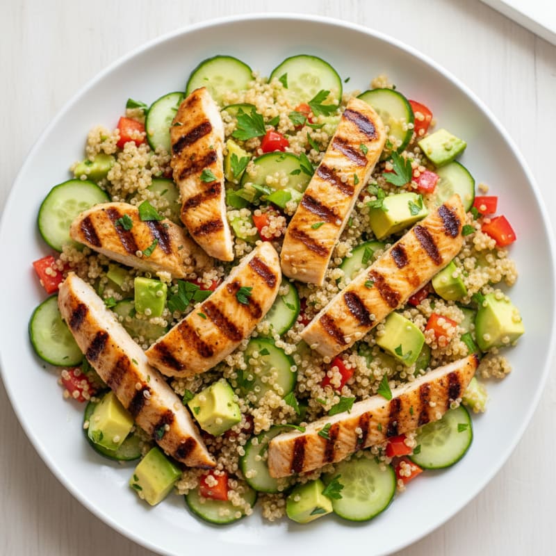 Grilled Chicken and Quinoa Salad with Crunchy Vegetables
