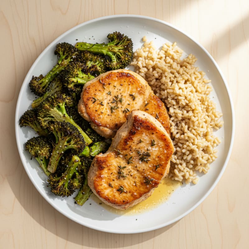 Pan-Seared Turkey Chops with Roasted Broccoli