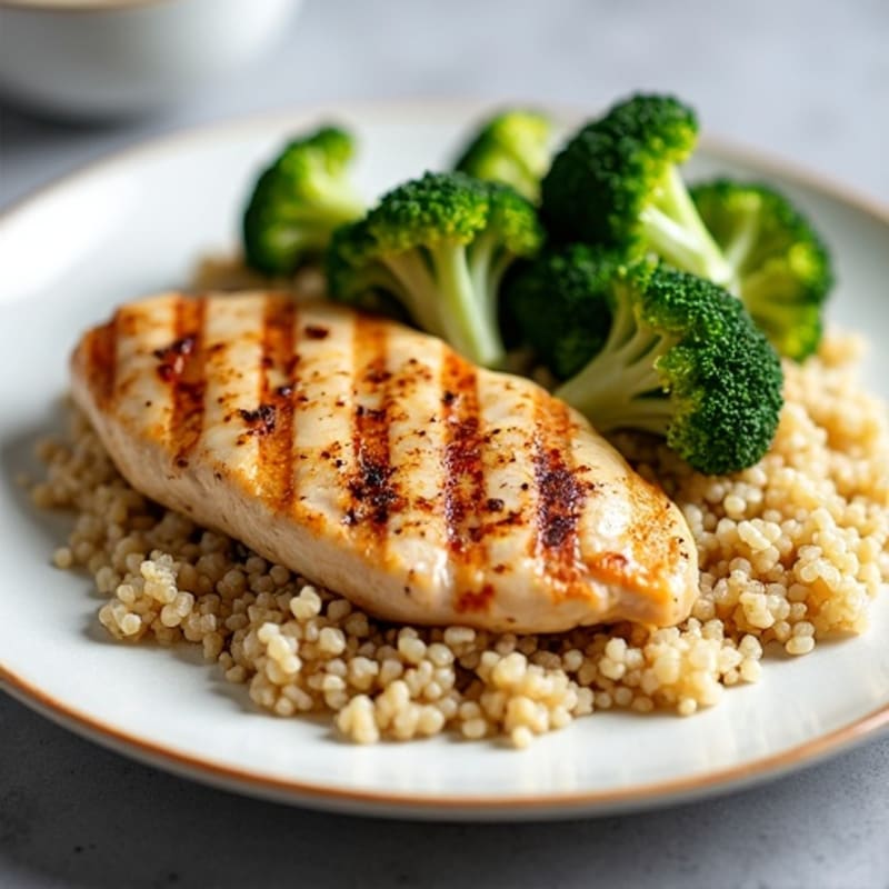 Grilled Chicken Breast with Roasted Broccoli and Quinoa