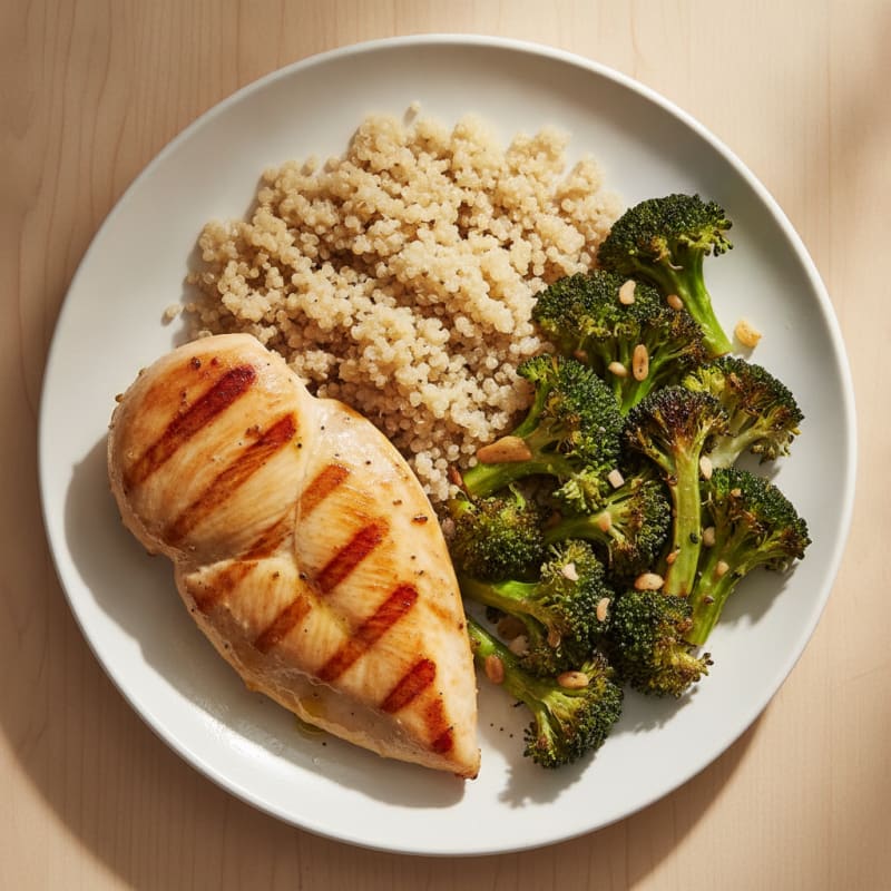 Grilled Chicken Breast with Quinoa and Roasted Broccoli