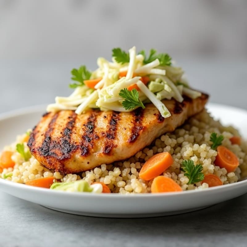 Grilled Chicken Breast with Crunchy Cabbage Slaw and Quinoa