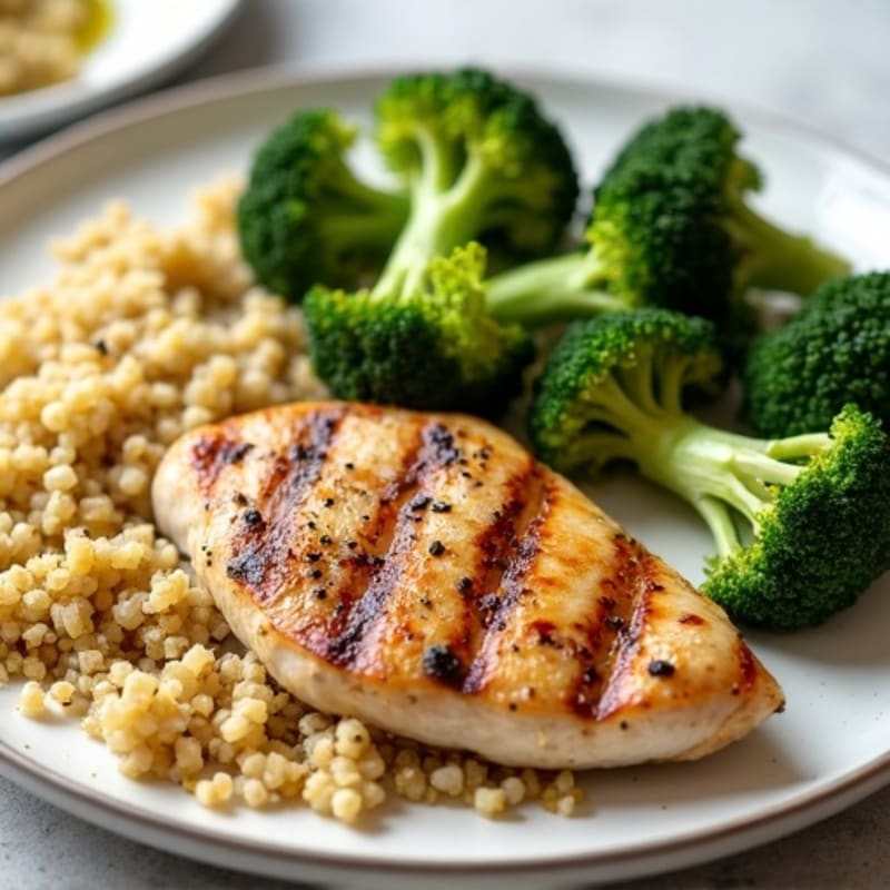 Grilled Chicken Breast with Roasted Broccoli and Quinoa