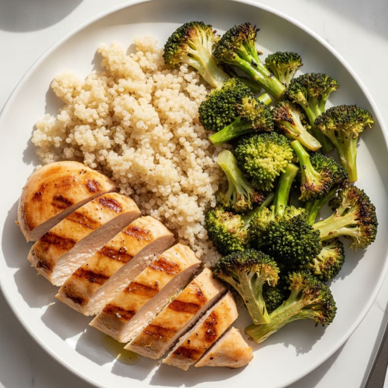 Grilled Chicken Breast with Roasted Broccoli and Quinoa