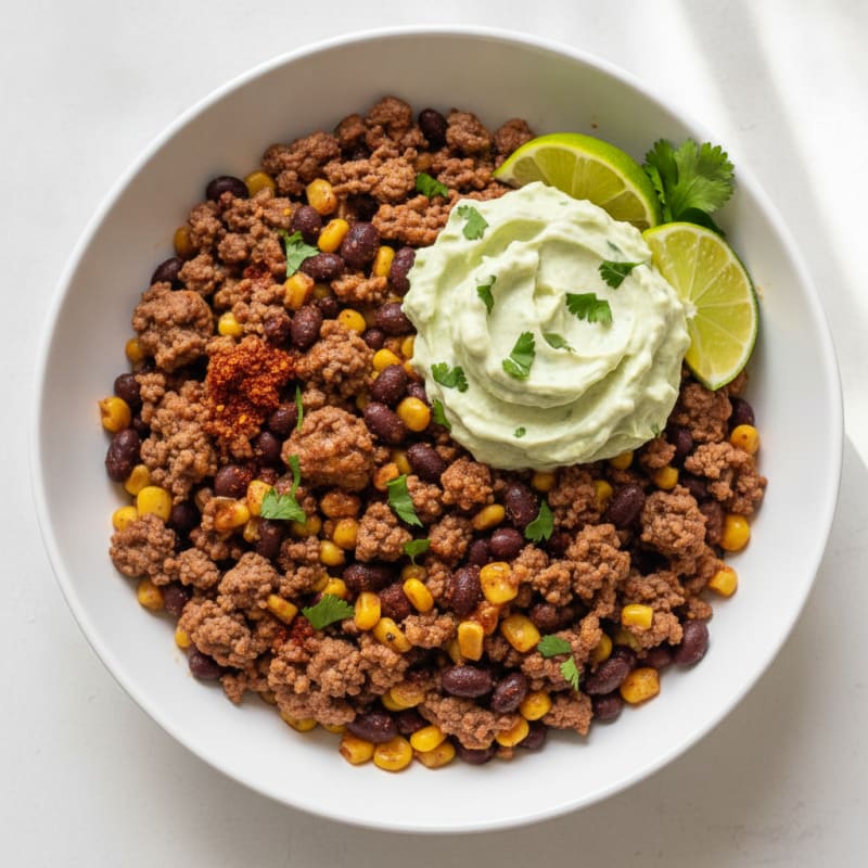 Ground Beef Mexican Bowl with Avocado Cottage Cheese