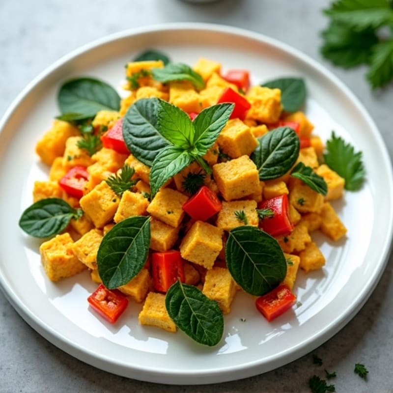 Fluffy Tofu Scramble with Fresh Herbs and Spinach