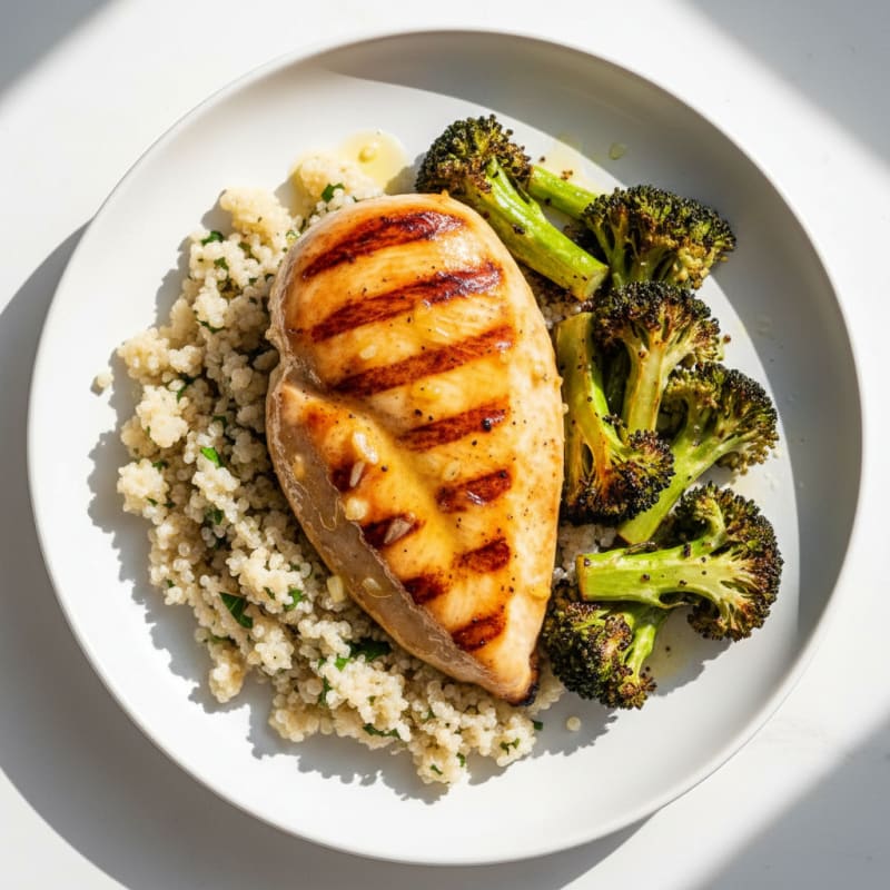 Grilled Chicken Breast with Quinoa and Roasted Broccoli