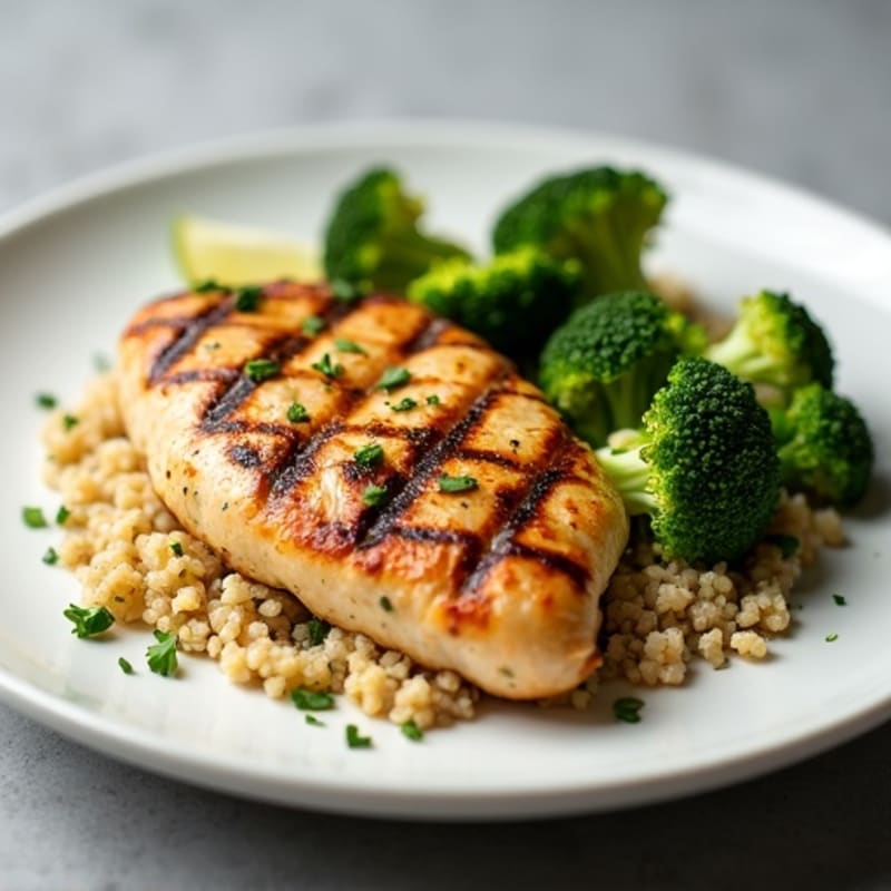 Grilled Chicken Breast with Quinoa and Roasted Broccoli
