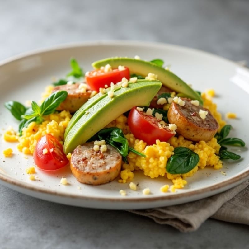 Egg White Spinach Scramble with Turkey Sausage