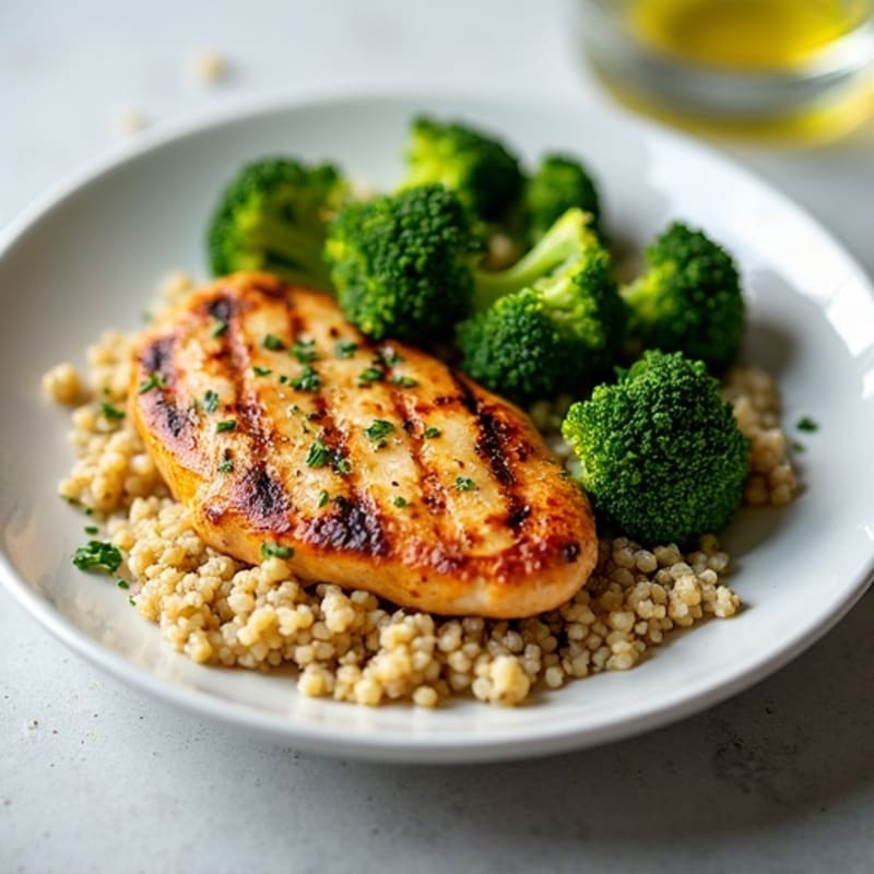 Grilled Chicken Breast with Quinoa and Roasted Broccoli