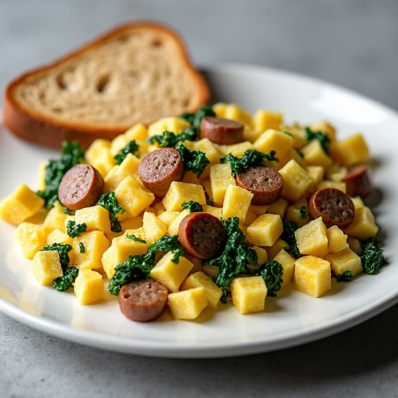 Egg White Scramble with Turkey Sausage and Sautéed Spinach