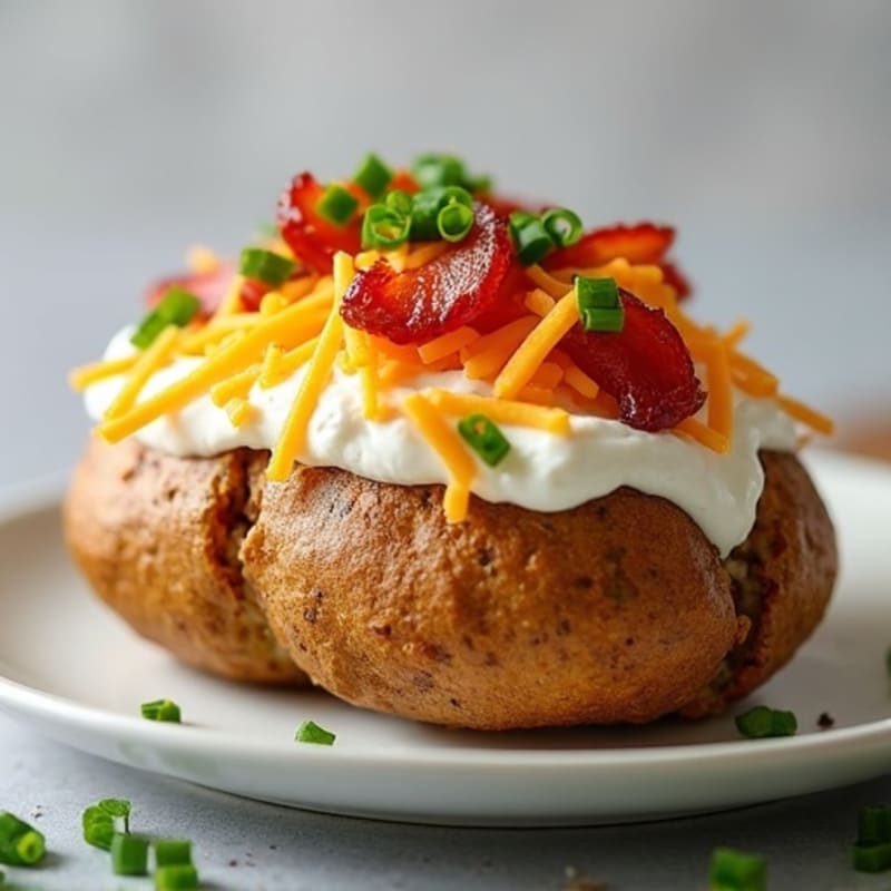 Crispy Baked Potato Loaded with Lean Bacon and Creamy Cheesy Filling