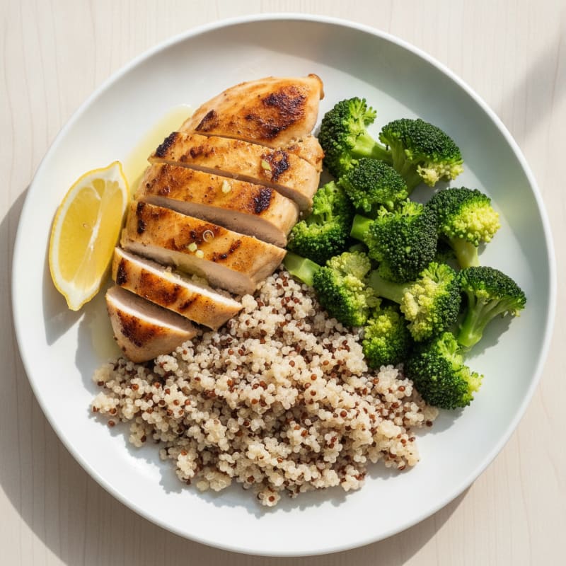 Grilled Chicken Breast with Quinoa and Steamed Broccoli