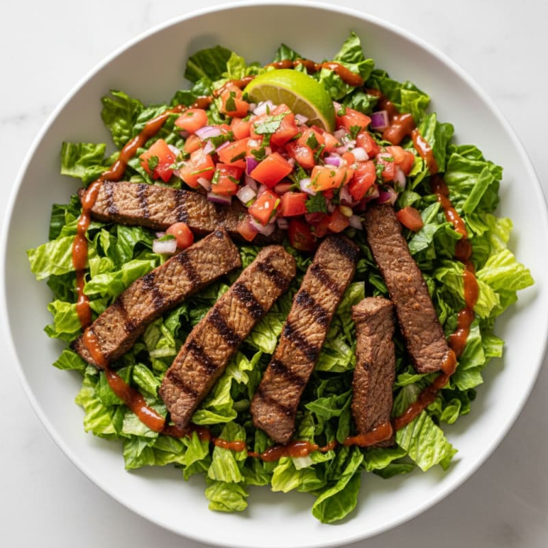 Grilled Beef Taco Salad with Shredded Lettuce and Fresh Salsa