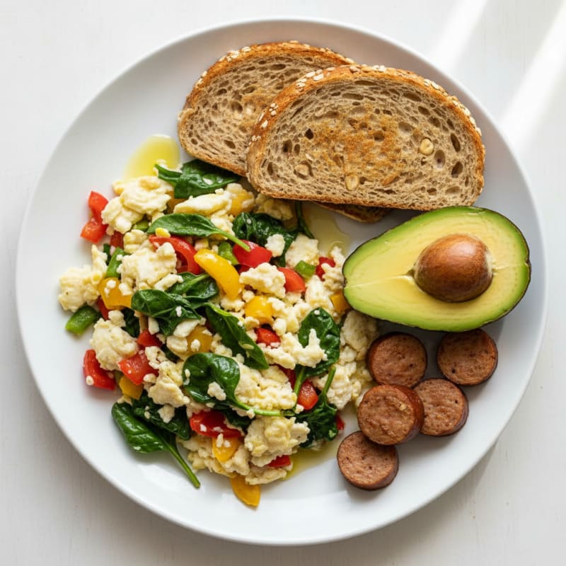Egg White Veggie Scramble with Turkey Sausage
