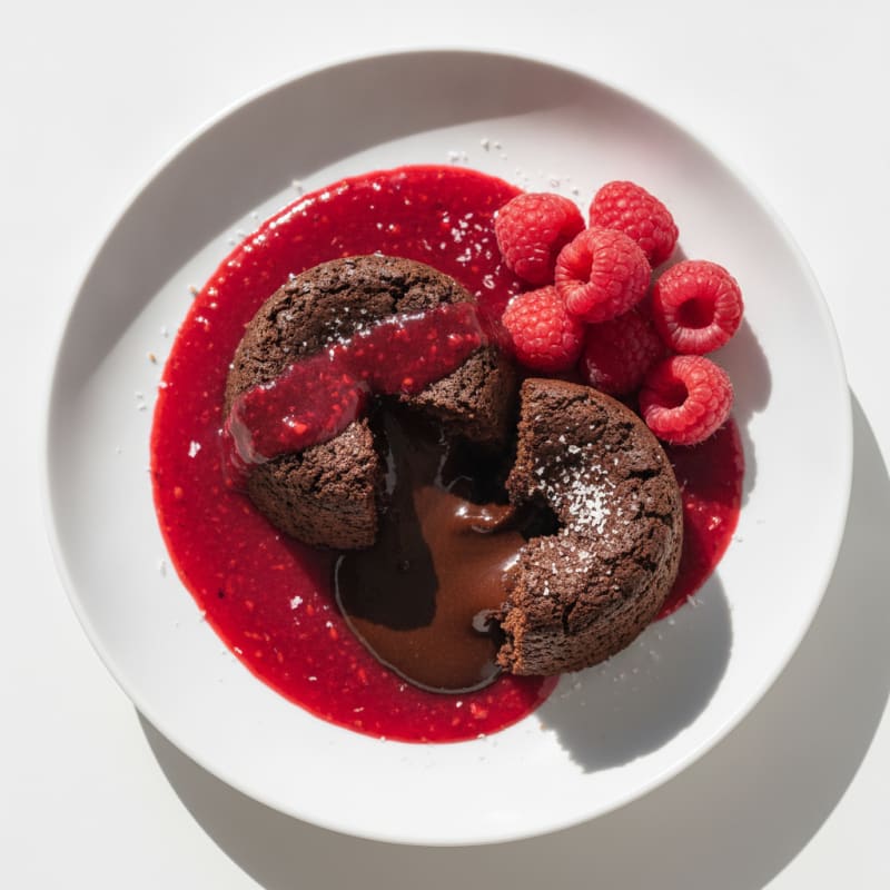 Chocolate Lava Cake with Raspberry Coulis