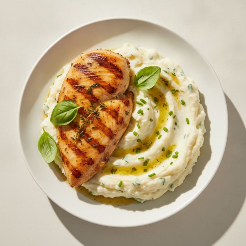 Grilled Chicken Breast with Creamy Garlic Mashed Potatoes