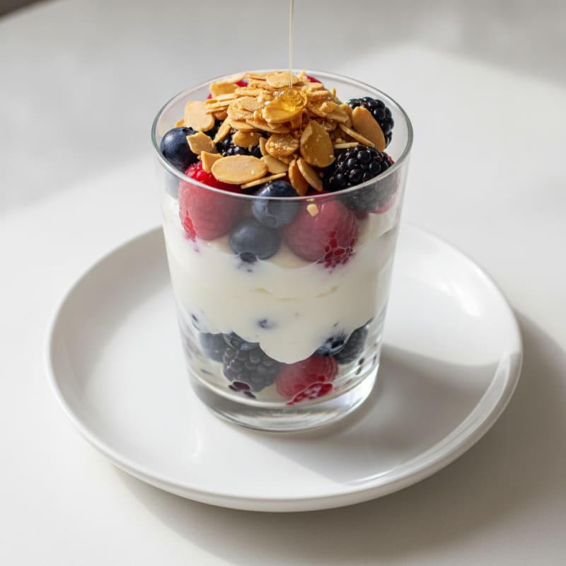 Greek Yogurt Protein Parfait with Mixed Berries and Almonds