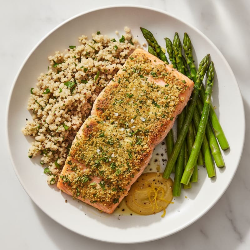 Herb-Crusted Salmon with Quinoa and Asparagus