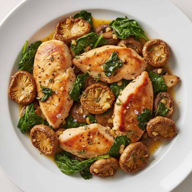 Garlic Butter Roasted Crispy Mushrooms with Seared Chicken