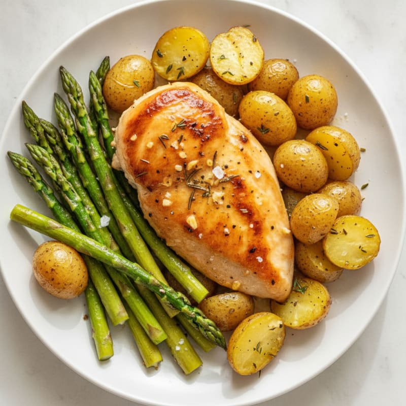 Garlic Herb Roasted Chicken with Asparagus