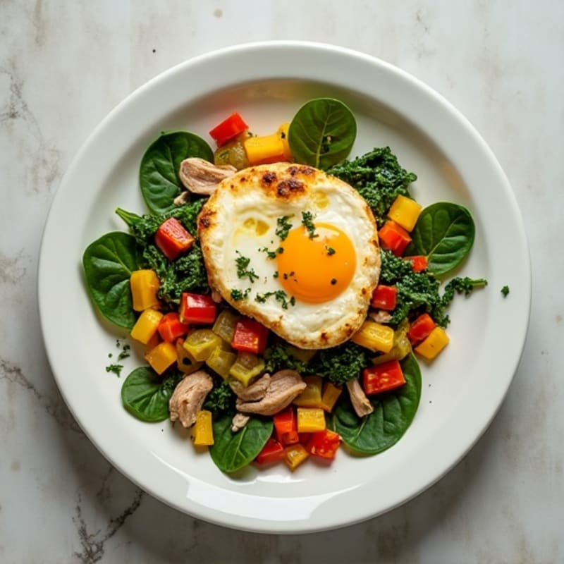 Egg White and Turkey Spinach Scramble with Sautéed Peppers