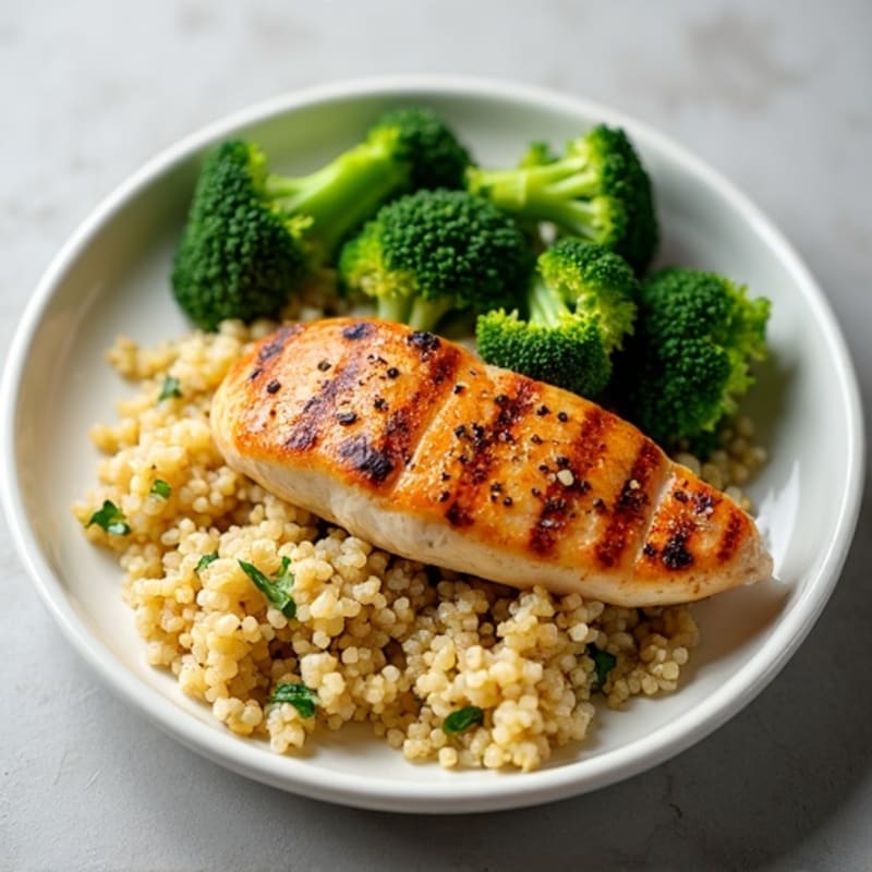 Grilled Chicken Breast with Quinoa and Steamed Broccoli