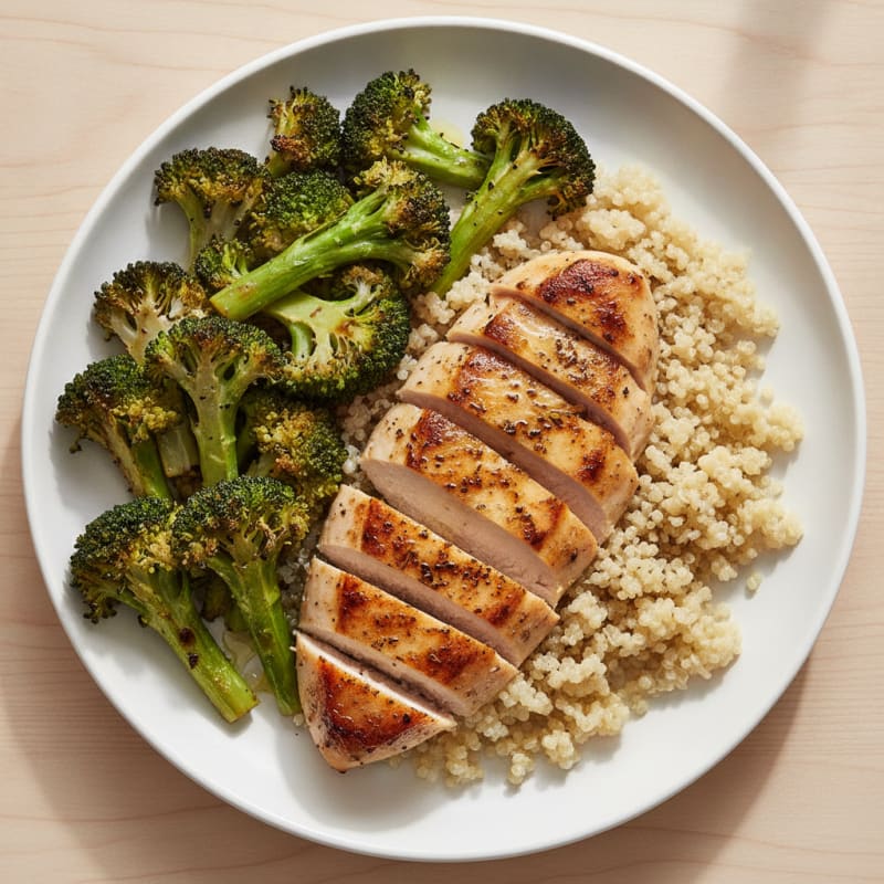 Grilled Chicken Breast with Quinoa and Roasted Broccoli