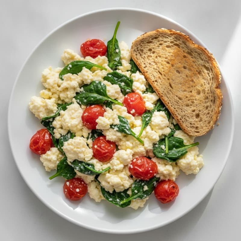Cottage Cheese and Egg Scramble with Spinach and Tomatoes