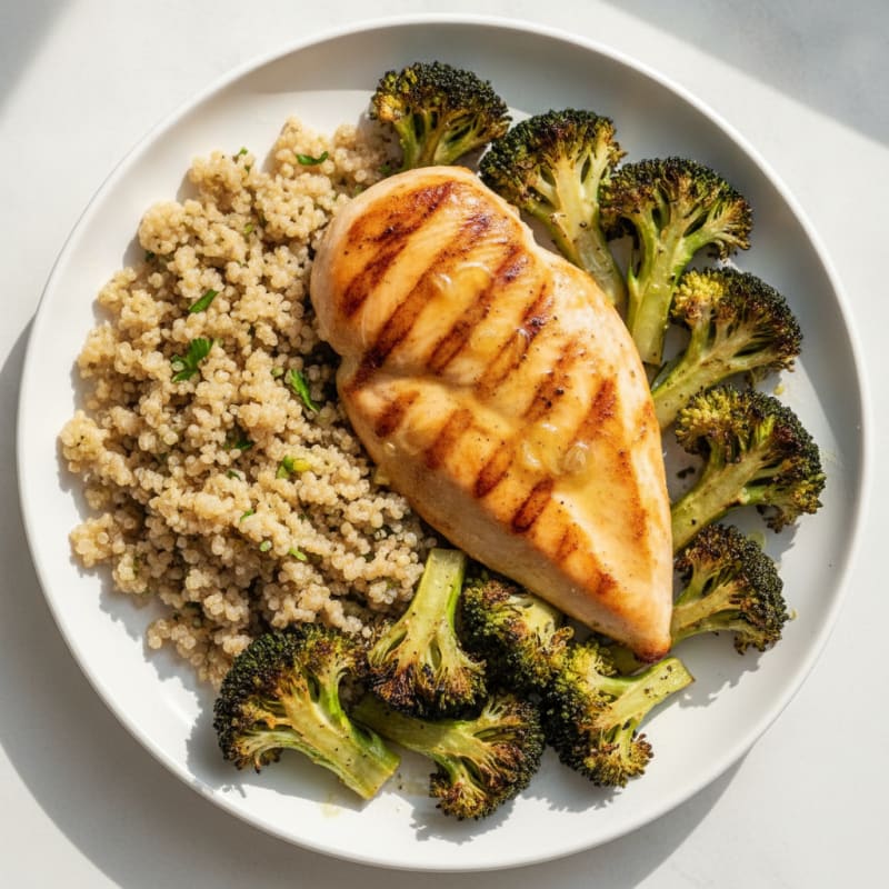 Grilled Chicken Breast with Quinoa and Roasted Broccoli