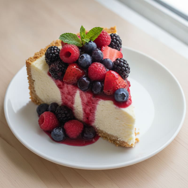 Greek Yogurt Protein Cheesecake with Mixed Berries
