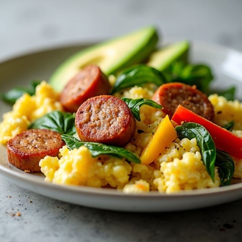 Egg White Scramble with Turkey Sausage and Spinach