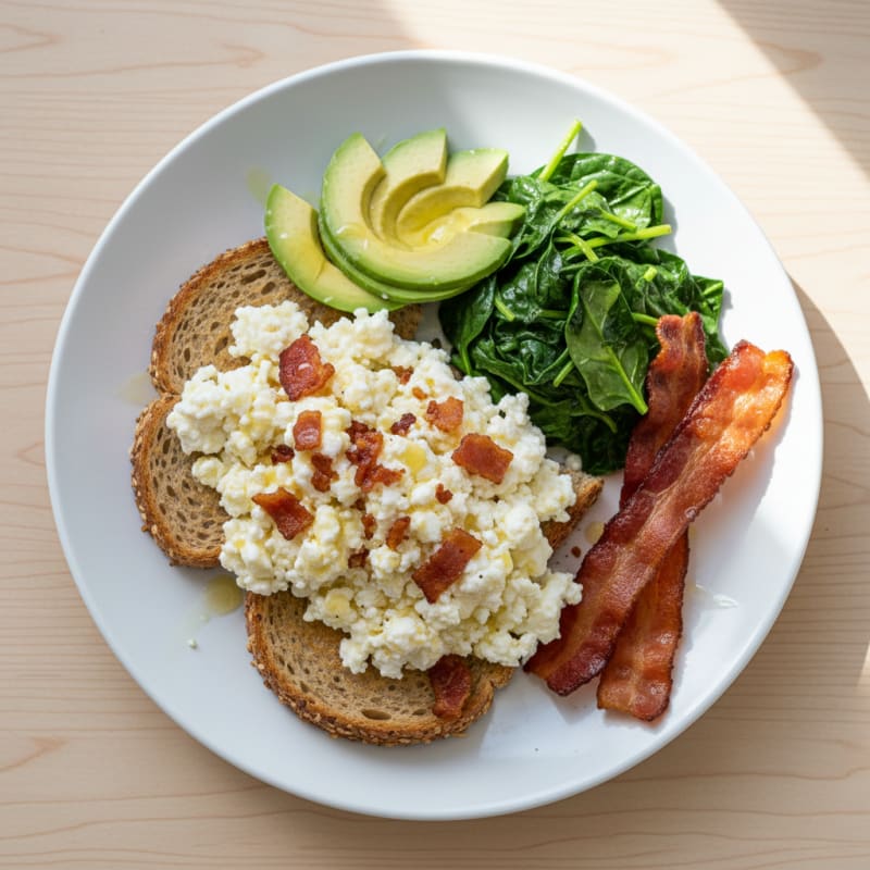 Egg White Scramble with Cottage Cheese and Turkey Bacon