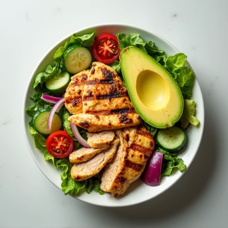 Crispy Avocado and Grilled Chicken Salad Bowl