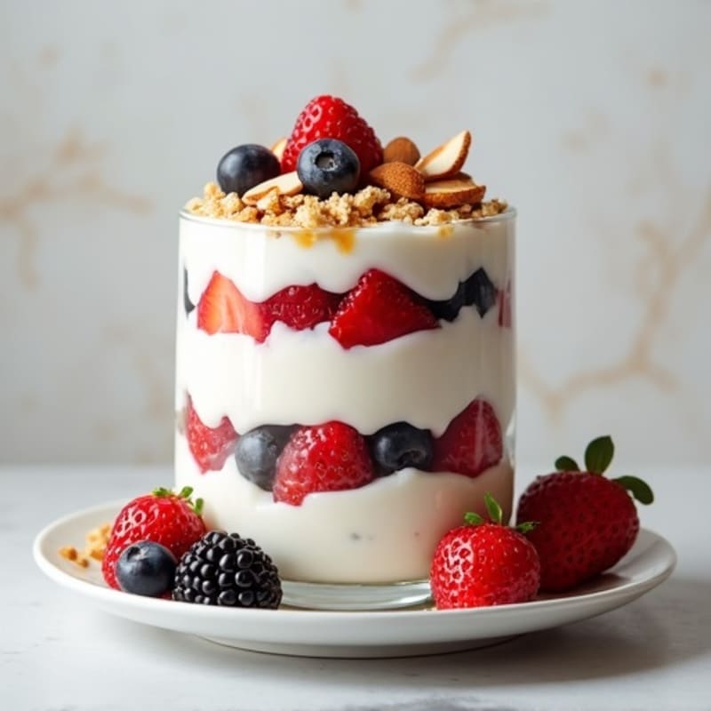 Creamy Greek Yogurt Parfait with Mixed Berries and Sliced Almonds