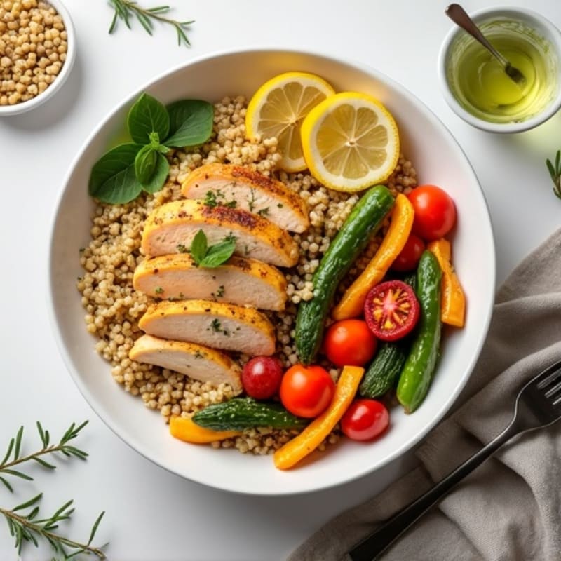 Quinoa Power Bowl with Lemon-Herb Chicken and Roasted Vegetables