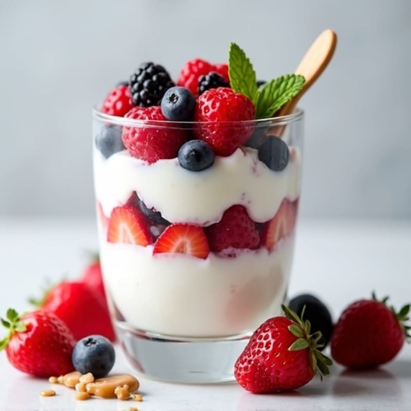Greek Yogurt Protein Parfait with Mixed Berries and Almond Butter