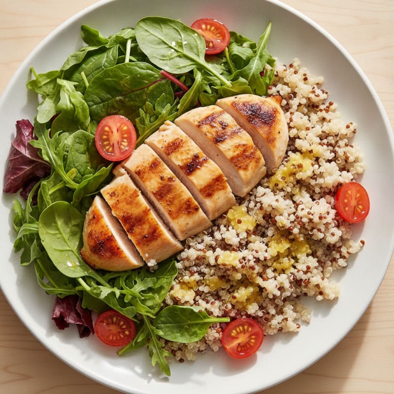 Grilled Chicken Breast with Mixed Greens and Quinoa