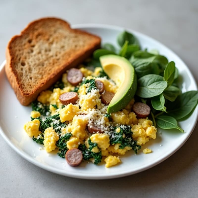 Egg White and Spinach Scramble with Turkey Sausage