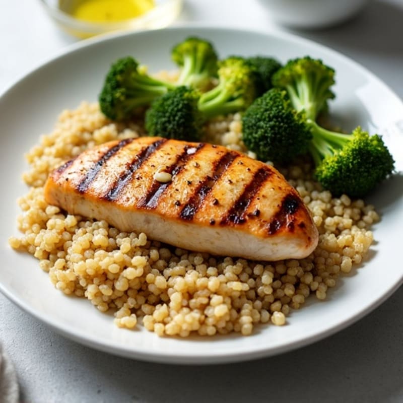 Grilled Chicken Breast with Quinoa and Roasted Broccoli