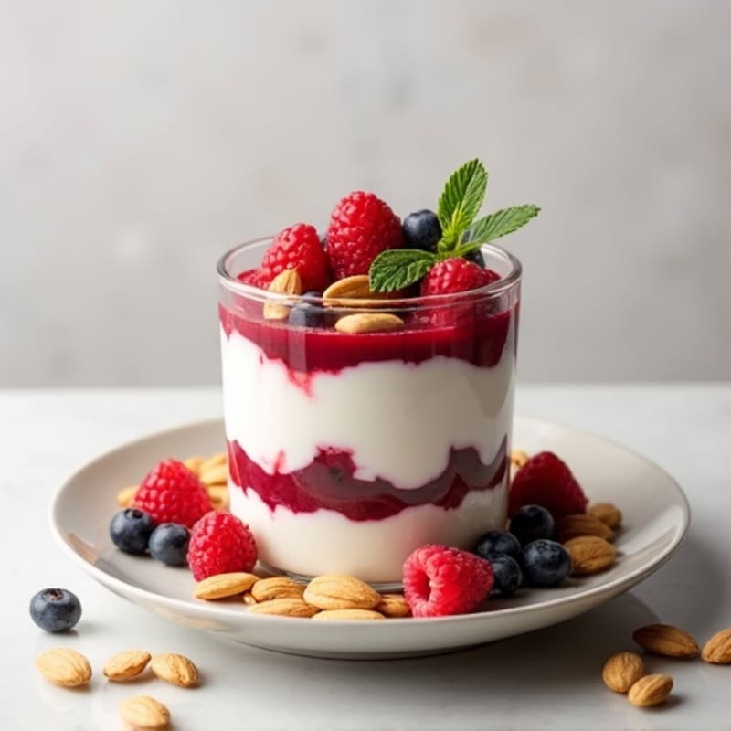 Greek Yogurt Protein Parfait with Mixed Berries and Almonds