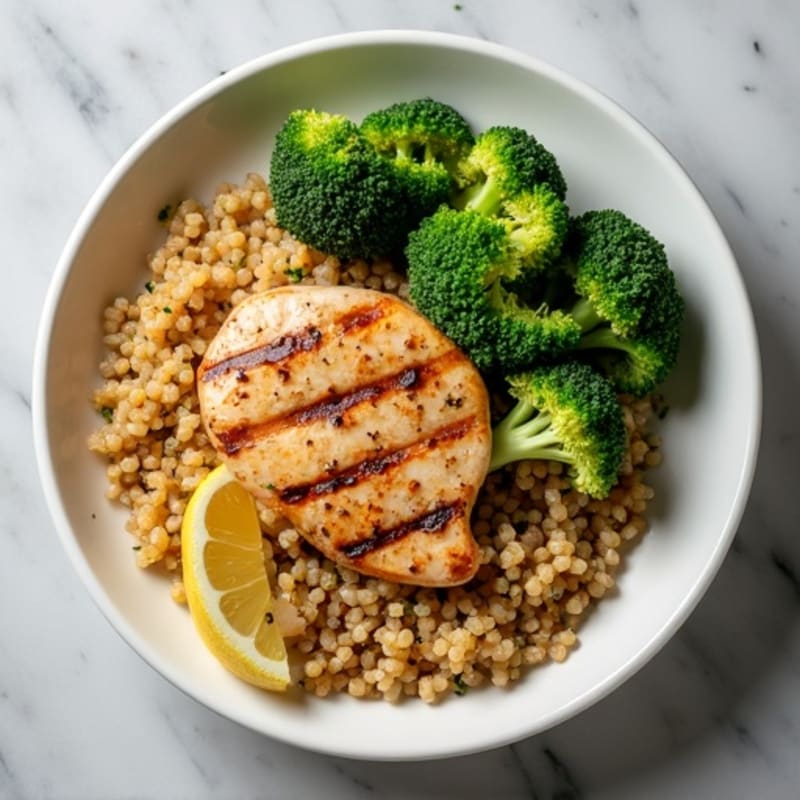 Grilled Chicken Breast with Quinoa and Steamed Broccoli