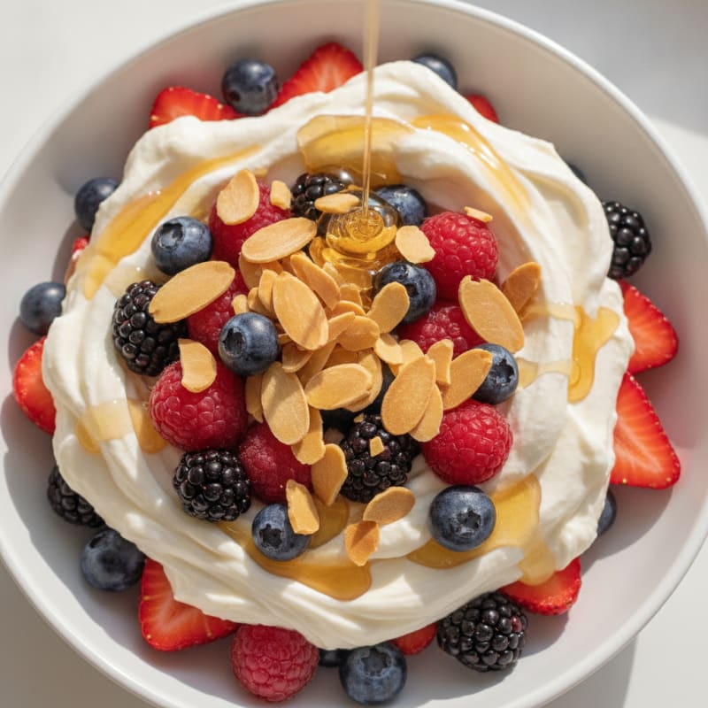 Greek Yogurt Protein Parfait with Mixed Berries and Almonds