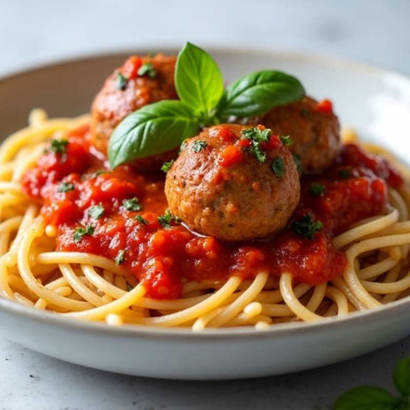 Hearty Lean Turkey Meatballs with Whole Wheat Spaghetti and Fresh Tomato Sauce