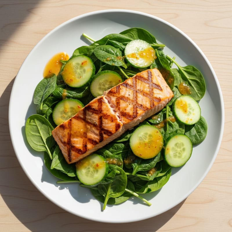 Grilled Salmon Spinach Salad with Citrus Vinaigrette