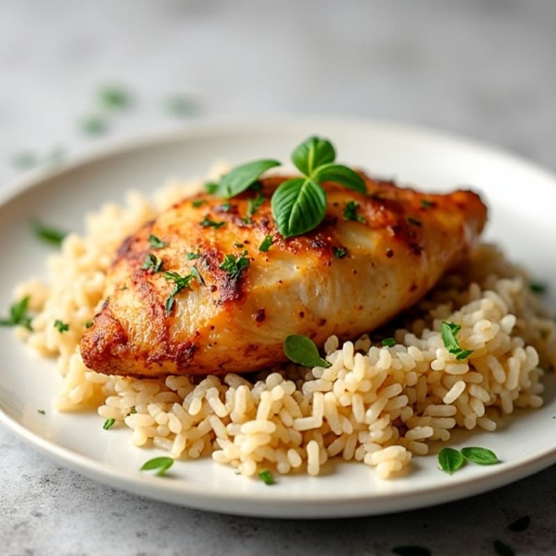 Lemon Herb Roasted Chicken with Fluffy Brown Rice