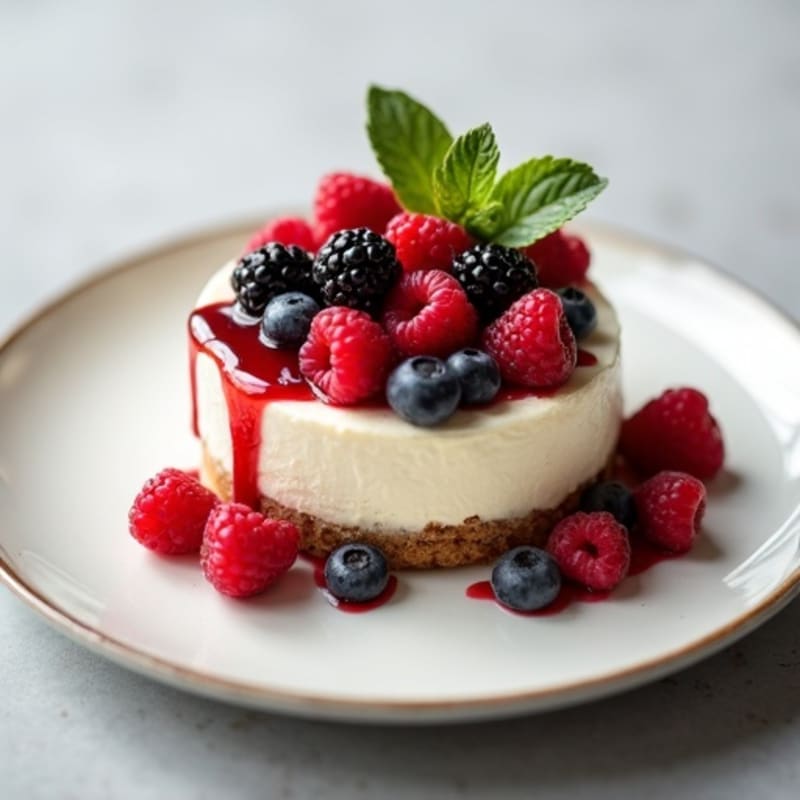 Greek Yogurt Protein Cheesecake with Mixed Berries